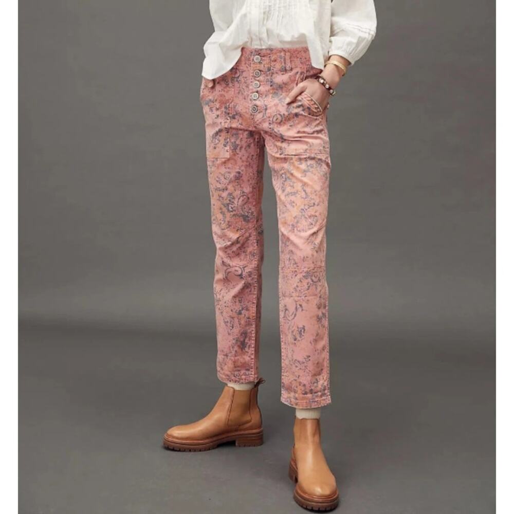 Anthropologie The Wanderer Pink Boho Straight Leg High Rise Pants Button Fly 27